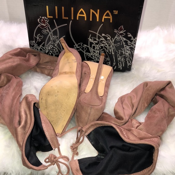 Suede Over-The-Knee Pointy Toe Heeled Boots - Picture 4 of 6